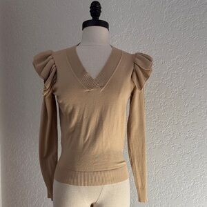 Chic V-Neck Sweater with Ruffled Shoulders